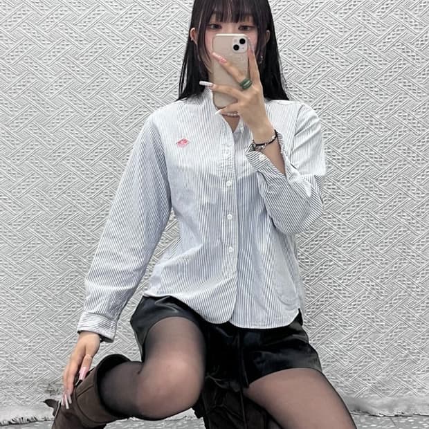 단톤 빈티지 카라밴딩 스트라이프 미니로고 셔츠 34 C13262