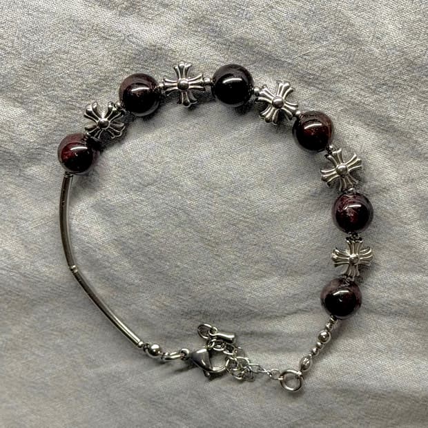 천연석 가넷 십자가 고리형 원석팔찌