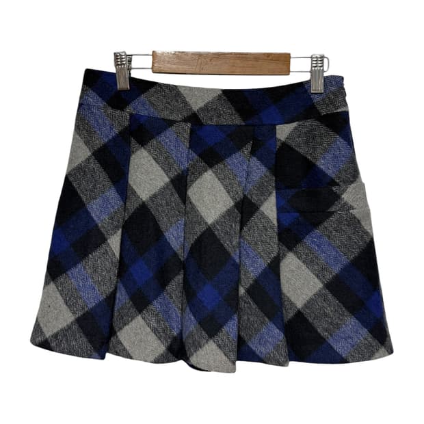 3787 블랙 블루 체크 미니스커트