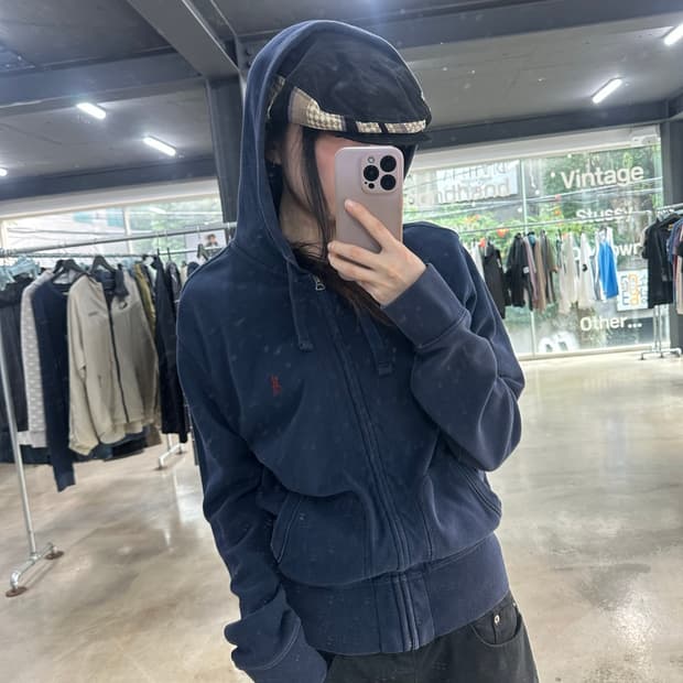폴로 랄프로렌 버건디 포니 자수 네이비 후드집업