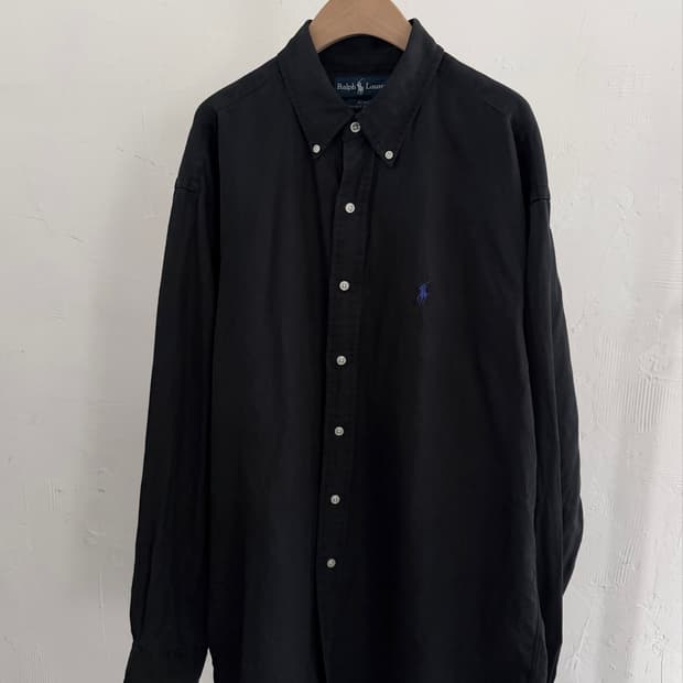 Polo 폴로 랄프로렌 퍼플 포니 블랙 실크 린넨 셔츠