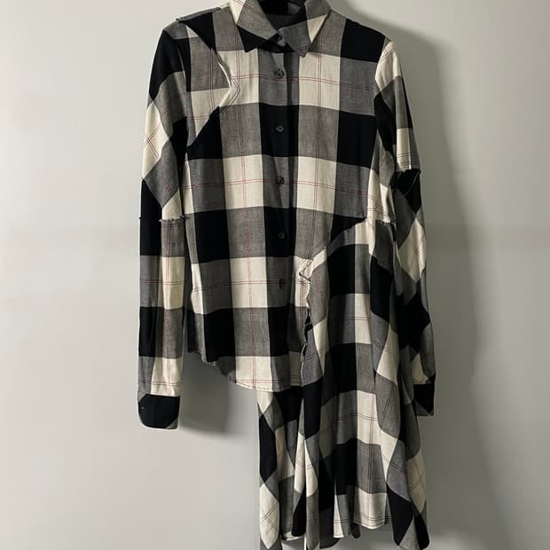 마르지엘라 MM6 체크 언발란스 셔츠 (on.345)  