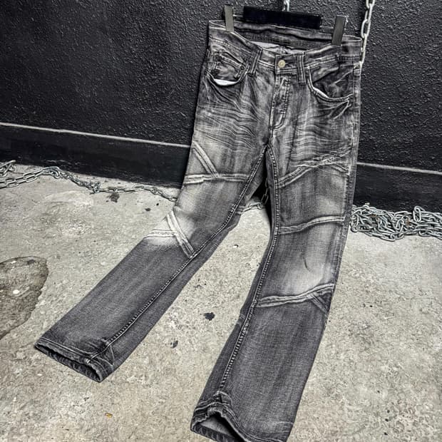Gray Faded Panel Denim Pants 