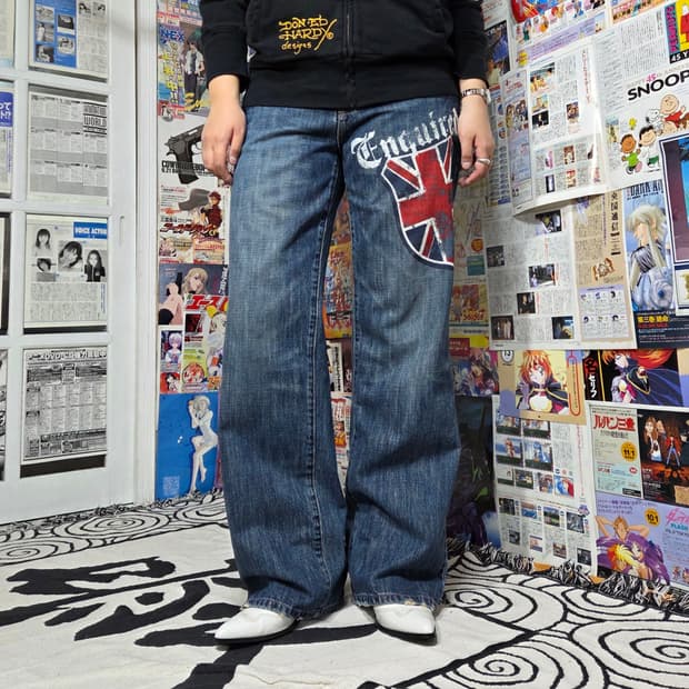 에스크 Y2K 프린팅 데님 와이드 팬츠