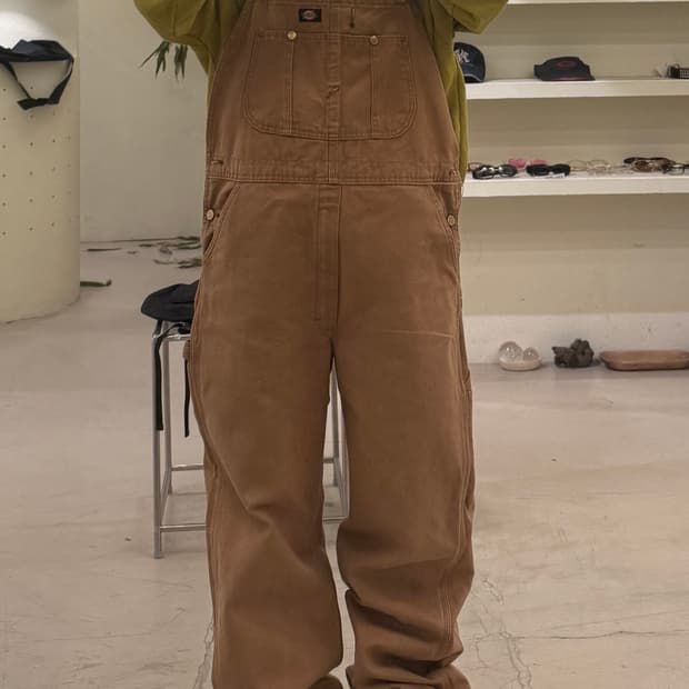 디키즈 브라운 덕 캔버스 멜빵 오버롤 U718