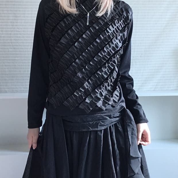 jpn vintage khaki stripe frill pullover 