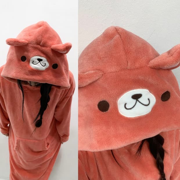 [STPR] 네코미미 폭닥 후드 파자마 원피스