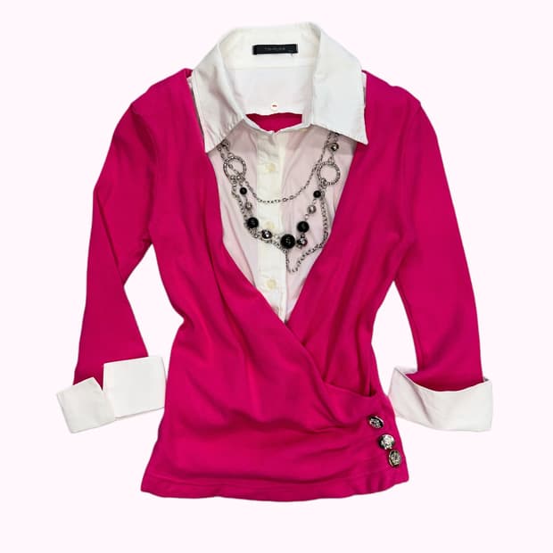 pink necklace layered blouse
