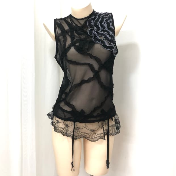 black mesh lace sleeveless top