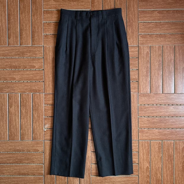Vintage striped two-tuck wool trouser