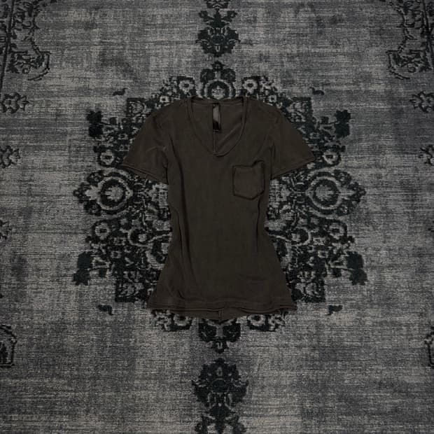 Wjk dark grey leather patch pocket t shi