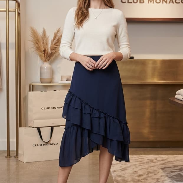 클럽모나코 언발 러플 스커트 네이비 55 | 세련된 A라인