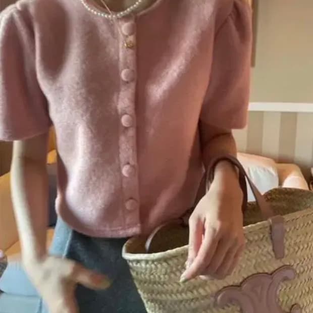 이브스튜디오 핑크 가디건 반팔 가디건