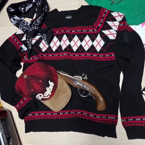 DIESEL 디젤 아가일 니트 스웨터 에스닉 웨스턴 