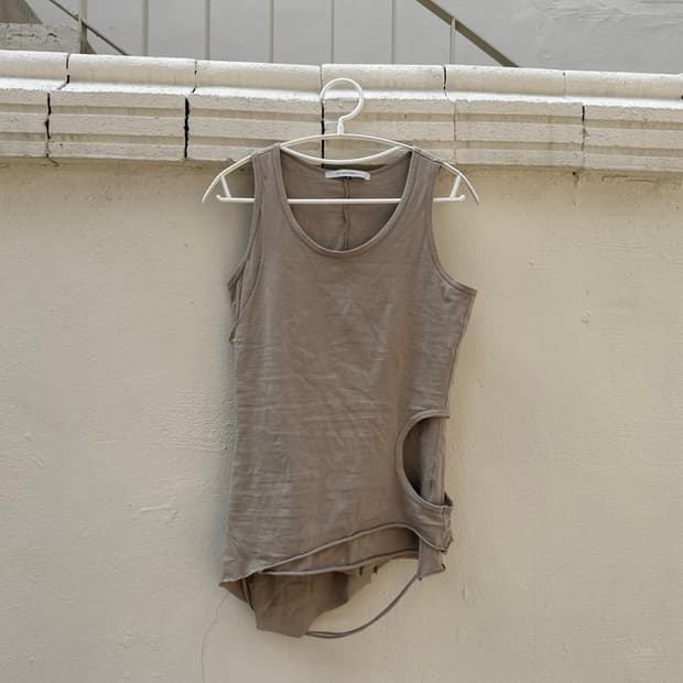  Beige Cut-Out Detail Sleeveless Top 