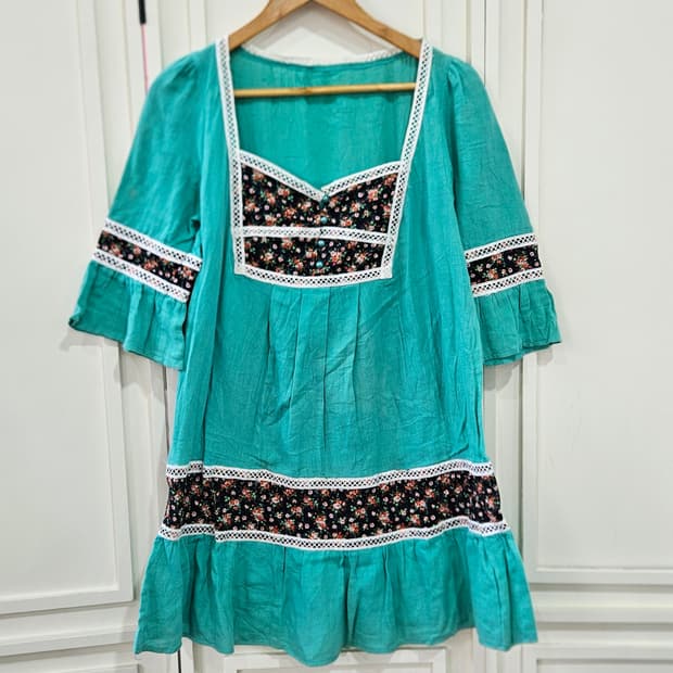 빈티지 플라워 에스닉 원피스 민트