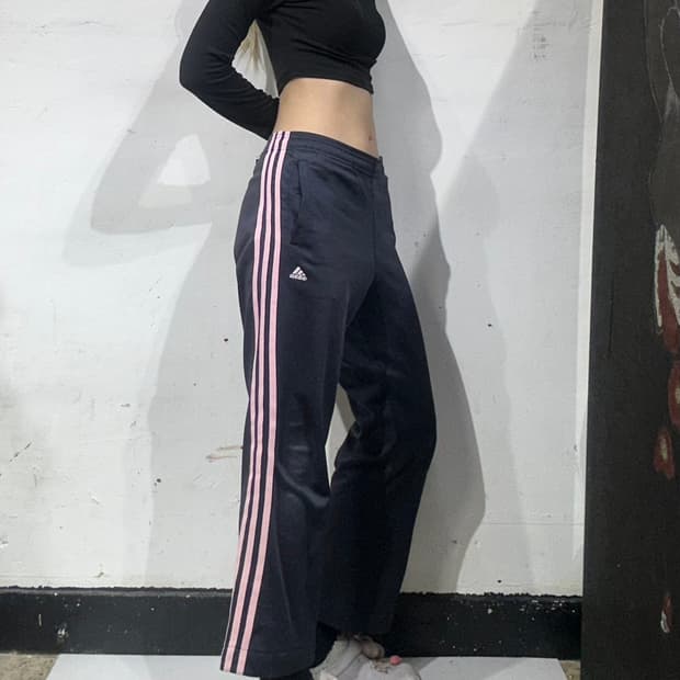 아디다스 네이비 핑크 삼선 와이드 팬츠 M 