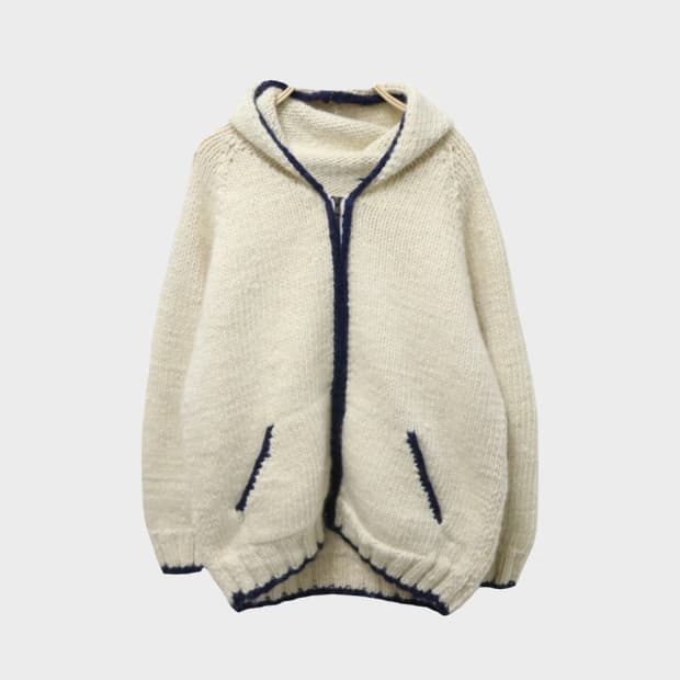 COWICHAN 배색 후드 울 니트 집업 61749