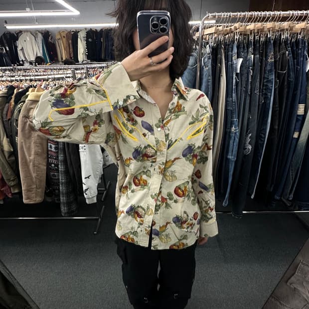 OS)빈티지 웨스턴 베지터블 패턴 셔츠