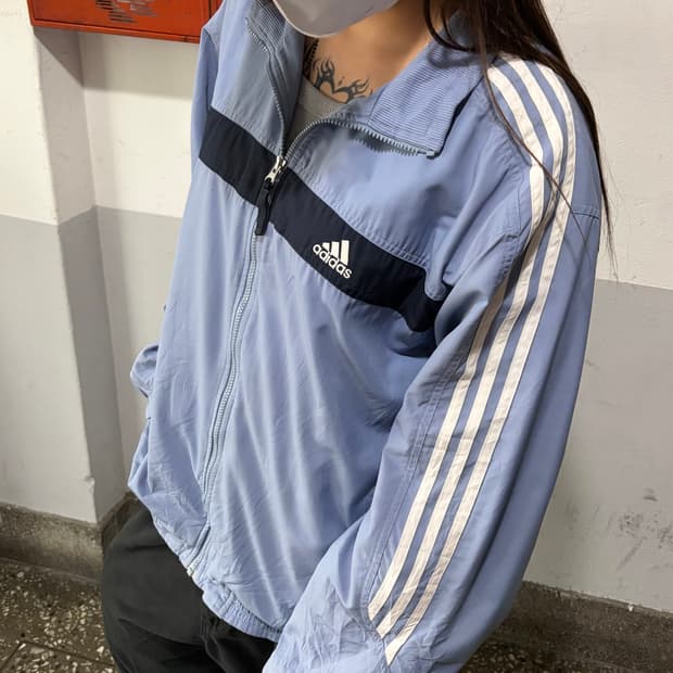 90s ADIDAS 올드스쿨 스카이블루 져지 윈드브레이커
