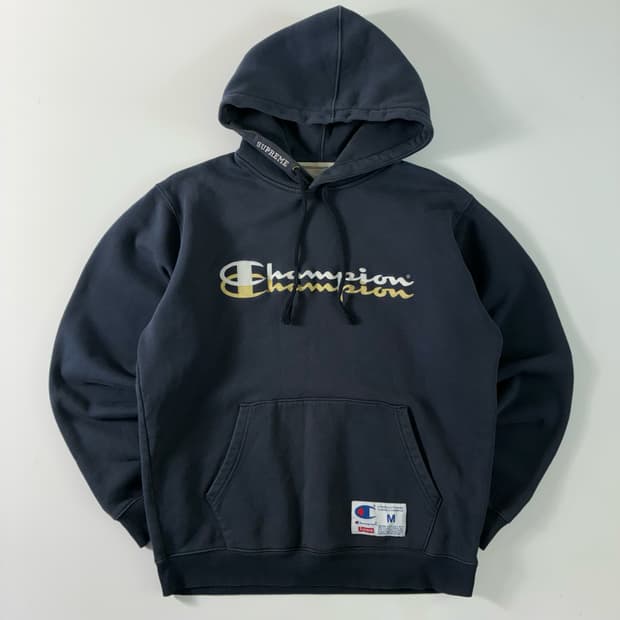 Champion  챔피언 x 슈프림 스크립트 딥네이비 후드티