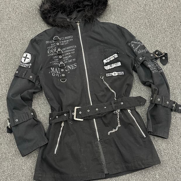 M)Mad Punks 빈티지 체인 퍼 후드 패딩 자켓