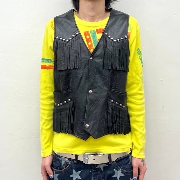 Western Fringe Stud Leather Vest 