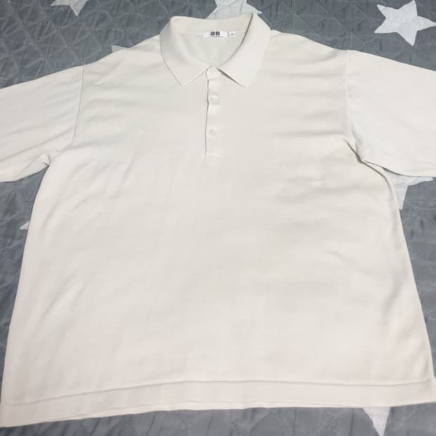 유니클로 U 카라 반팔 니트 크림 (XL)