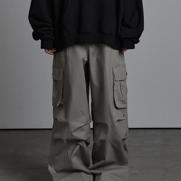 애즈유아 투턱 와이드 코튼 팬츠 카키