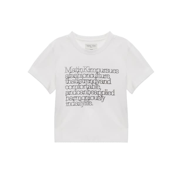 마뗑킴 반팔 THIN TYPO CROP TOP IN WHITE