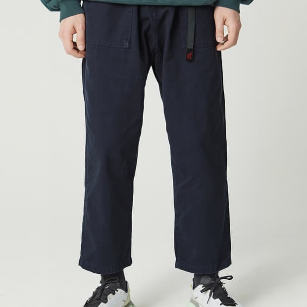 Gramicci 더블 네이비 와이드 테이퍼드핏 코튼 팬츠