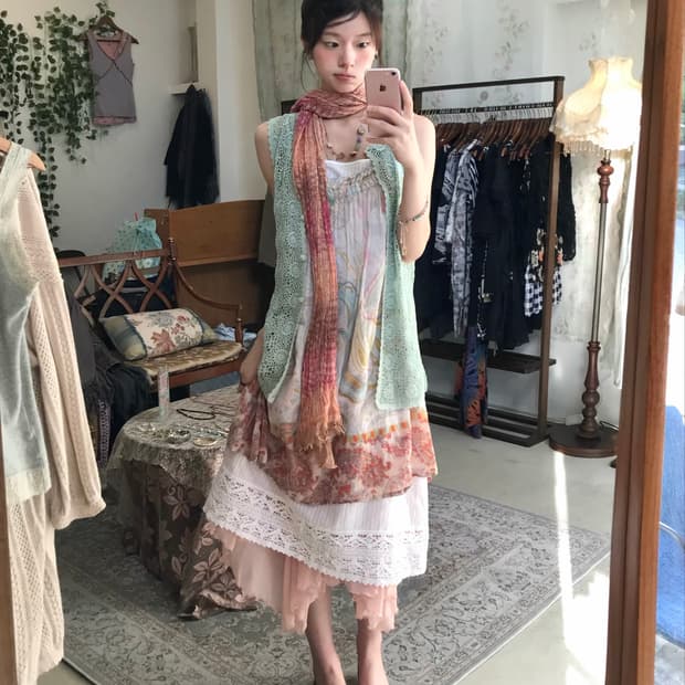 빈티지 파스텔 민트 핑크 멀멀 히피 코디 세트