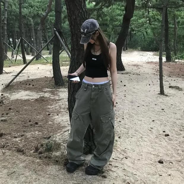 카키 카고 팬츠