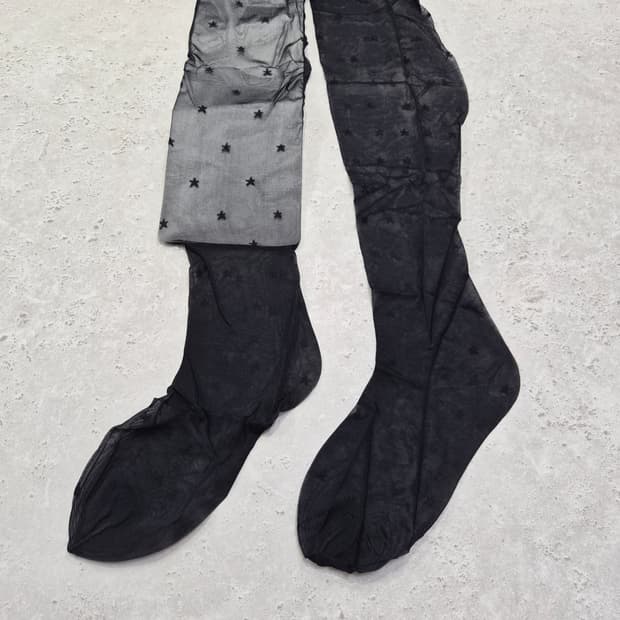 일본 타비오 스타 패턴  블랙 시스루 팬티스타킹