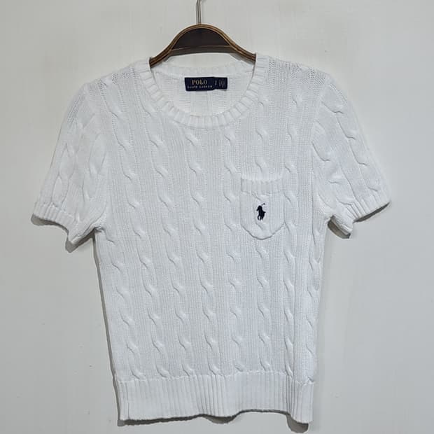 (S) 랄프로렌 폴로 꽈배기 반팔니트 화이트 케이블 스웨터 