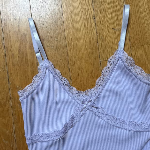 H&M 연보라 레이스 골지 끈나시 원피스