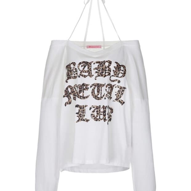 베메클 레오파드 로고 스트링 티 화이트