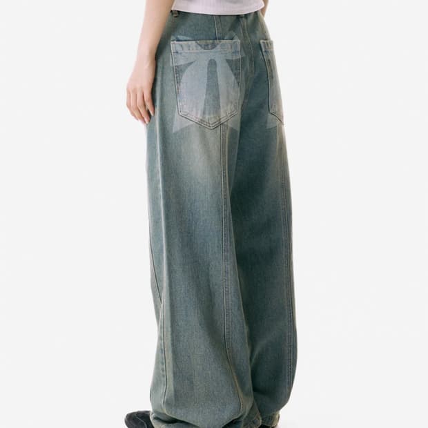이우가마라카스 Ribbon Denim Pants (Sand Blue)