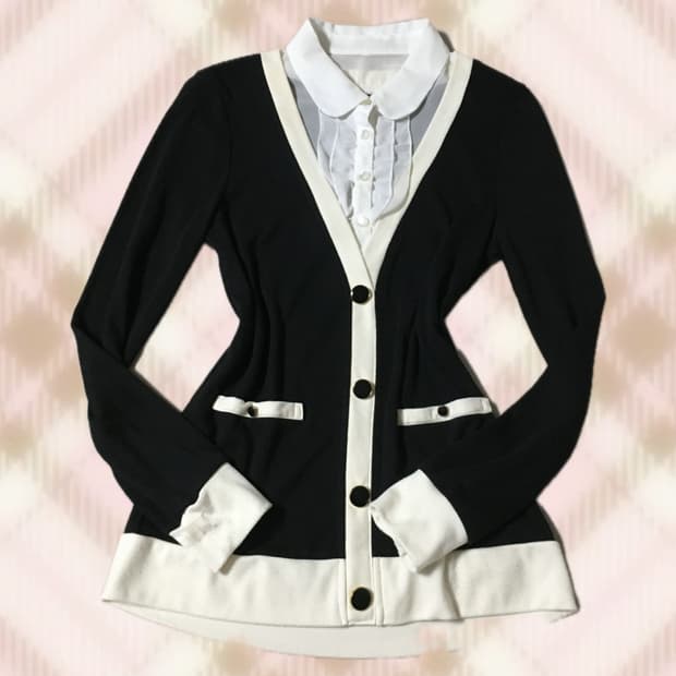 블랙 레이어드 셔츠 니트 블라우스 라떼 히메 러블리 로걀 오네 갸루