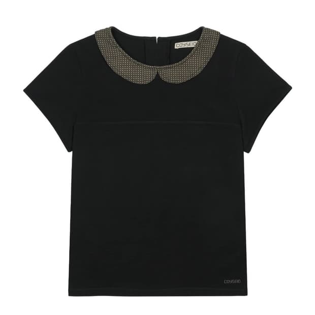 코이세이오 ROUND COLLAR HALF BLOUSE BLACK