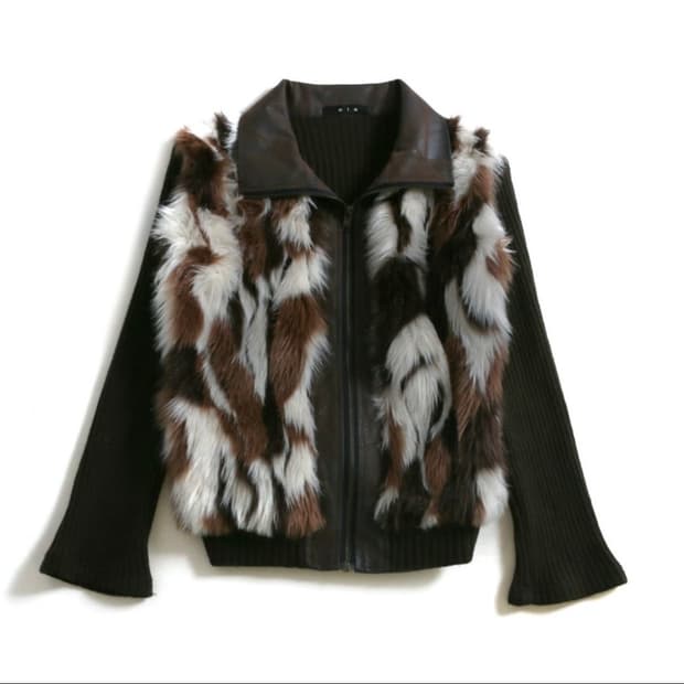 EIe 니트 퍼 믹스 집업