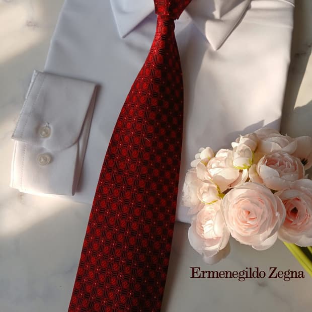 제냐 실크 레드 자카드 넥타이 9.4cm A+등급 A19622
