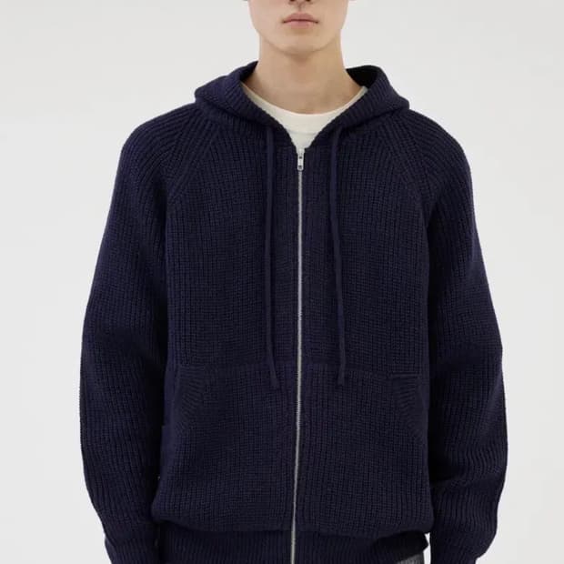 애프터프레이 니트 후드 집업 네이비 L
