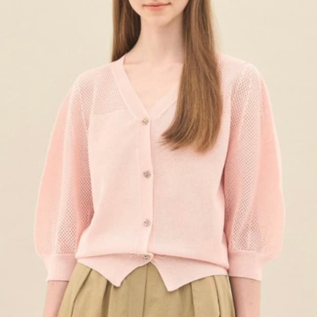 한섬 SJSJ 2023 브이넥 아일렛 니트 가디건 F사이즈