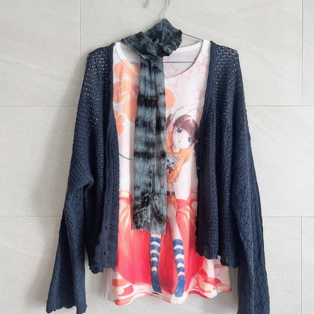 귀여운 오렌지 소녀 프린팅 반팔 탑