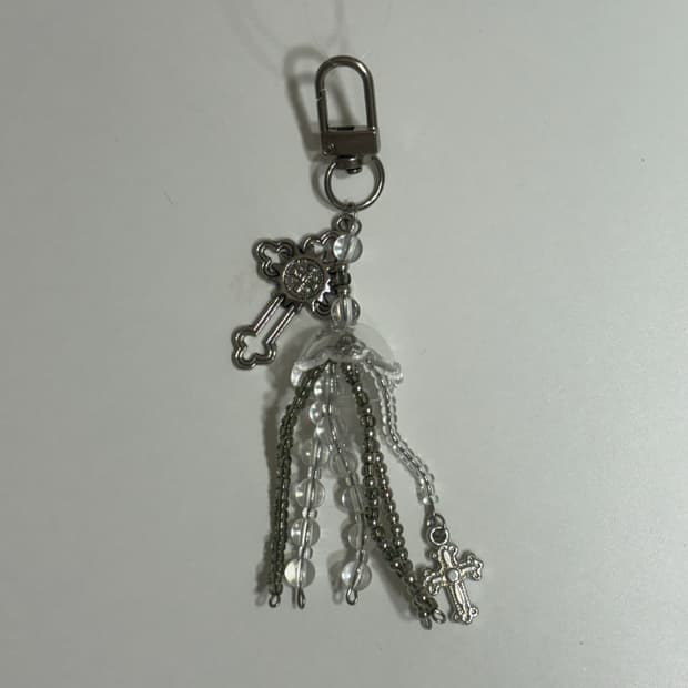 십자가 무채색 해파리 키링