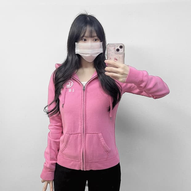 아베크롬비 스펠 로고 후드집업 핑크