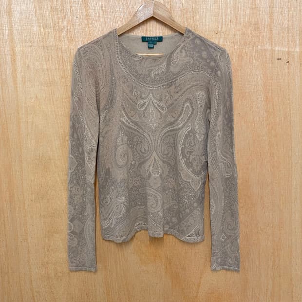 로렌 랄프로렌 페이즐리 캐시미어 실크 혼방 니트 티셔츠