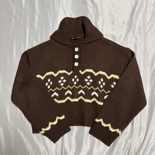 크롭 카라넥 풀오버 니트 