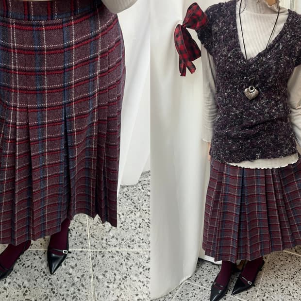 plum check tartan skirt